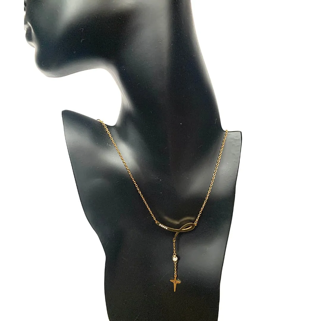 Modern CZ Gold Cross Necklace