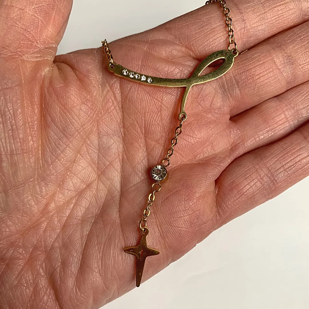 Modern CZ Gold Cross Necklace