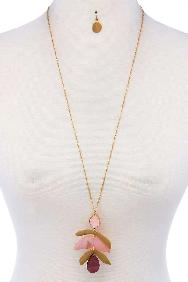 Modern Stylish Drop Pendant Necklace And Earring Set