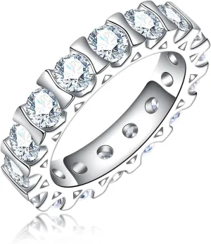Moissanite Eternity Ring 4.0 mm D color VVS 5 CTTW Moissanite Bezel set Eternity Wedding Band for Women Platinum-Plated Silver Anniversary Engagement Stacking Rings