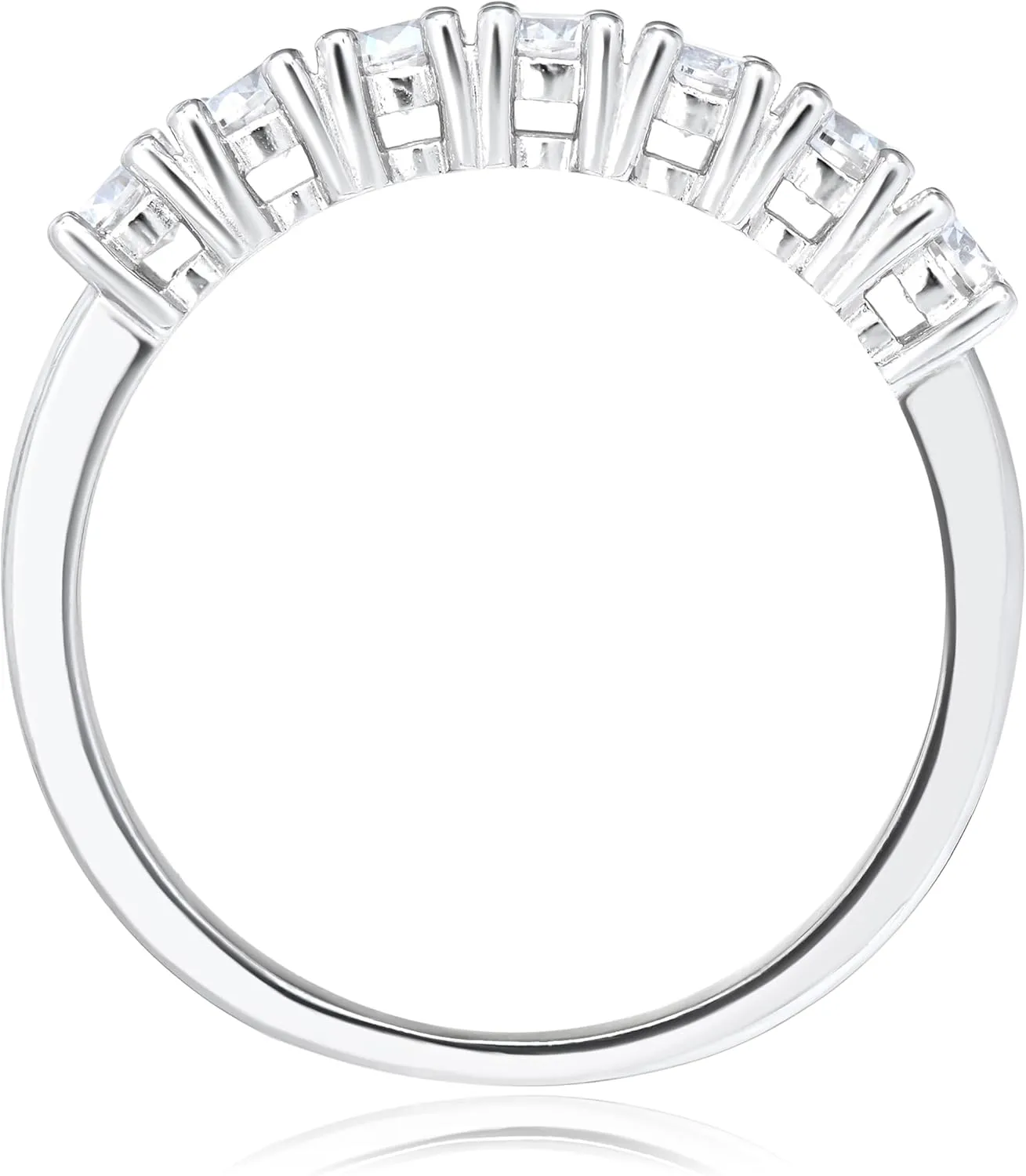 MORGAN & PAIGE .925 Sterling Silver Wedding Bands for Women, Cubic Zirconia Ring Stackable Round 7 Stone Prong Setting - Platinum, Yellow Gold or Rose Gold Plated Wedding Rings for Women Size 6-9