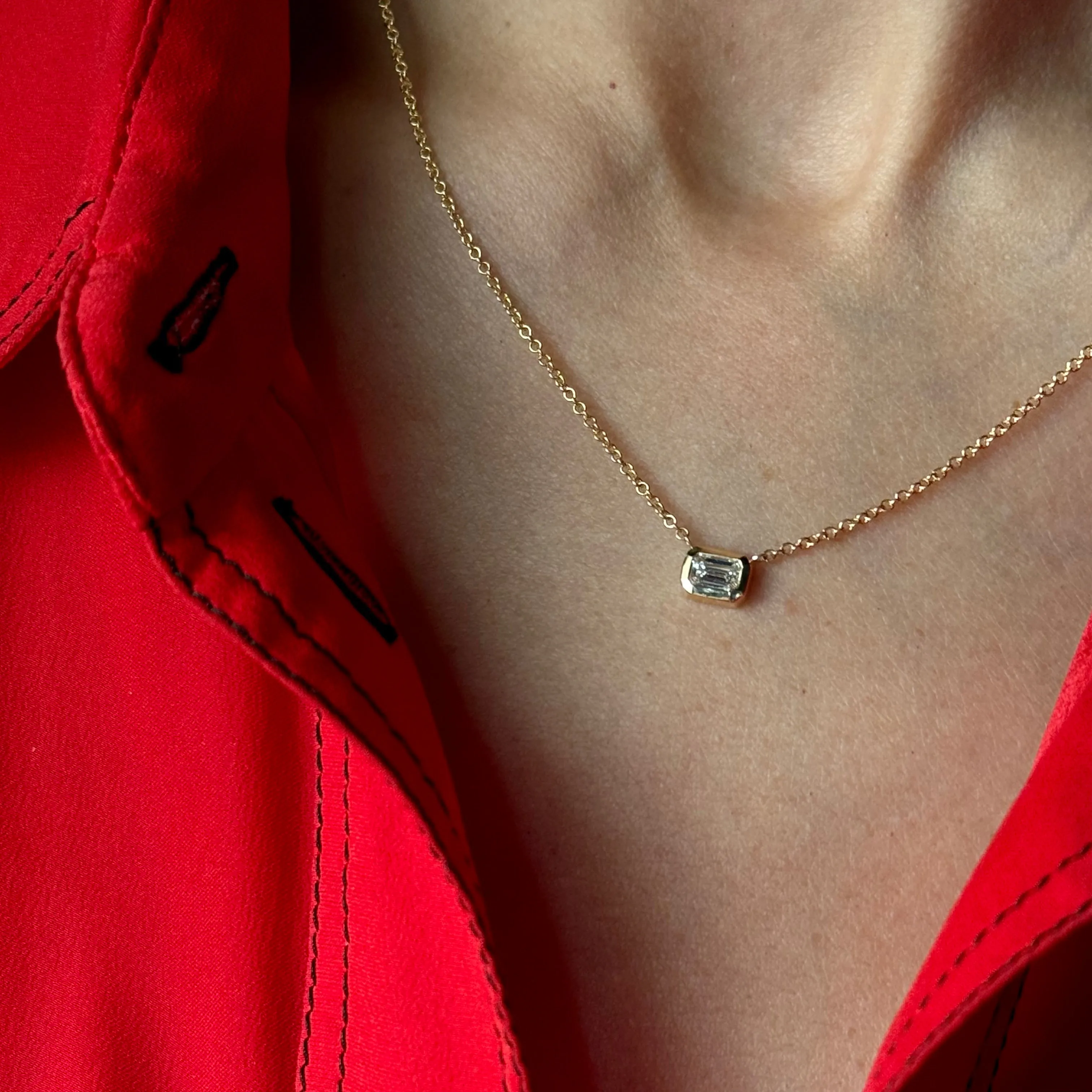 Métier Modern 18k Emerald Cut Diamond Necklace 16" - .30ct