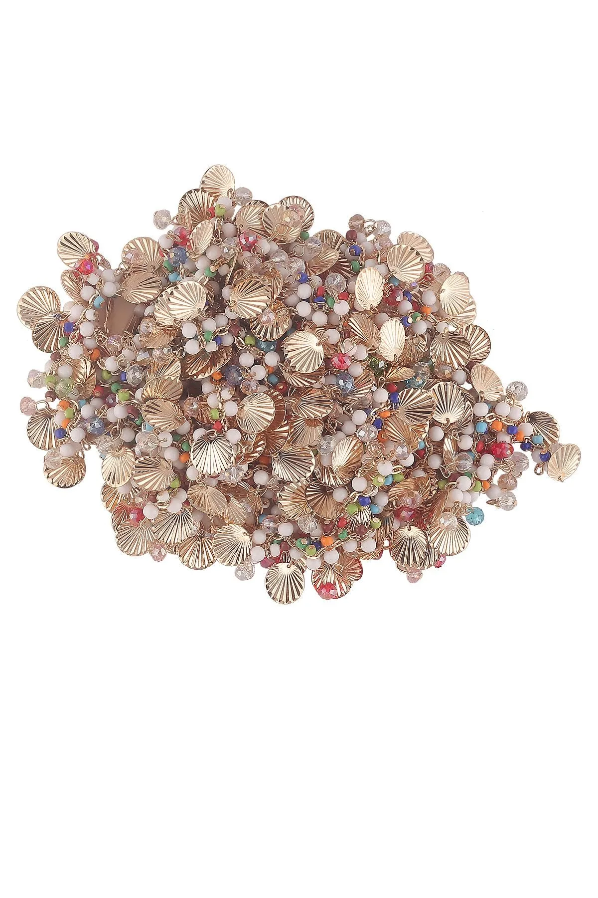 Multicolor Beaded Golden Chain Metal Border Lace