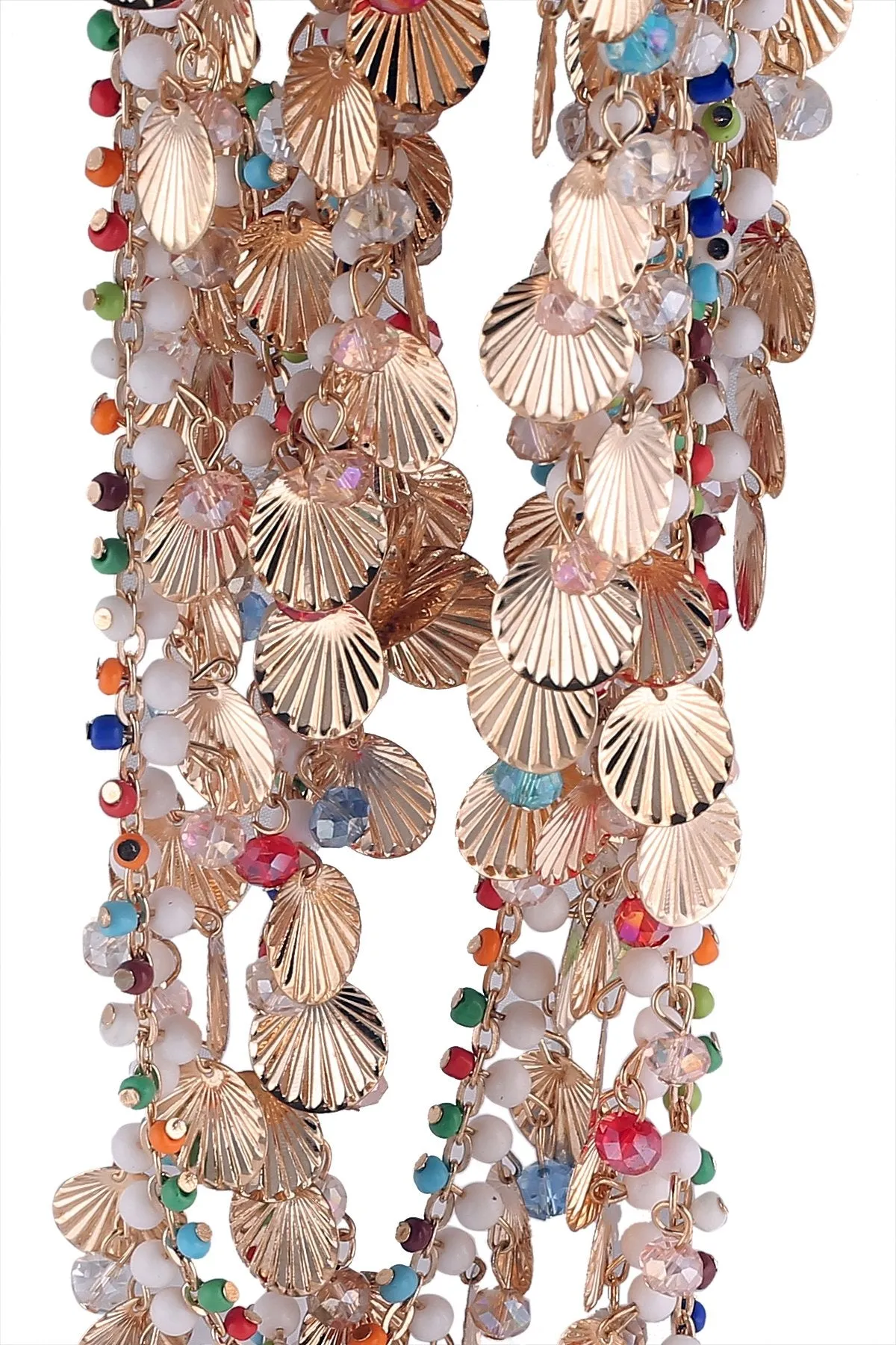 Multicolor Beaded Golden Chain Metal Border Lace