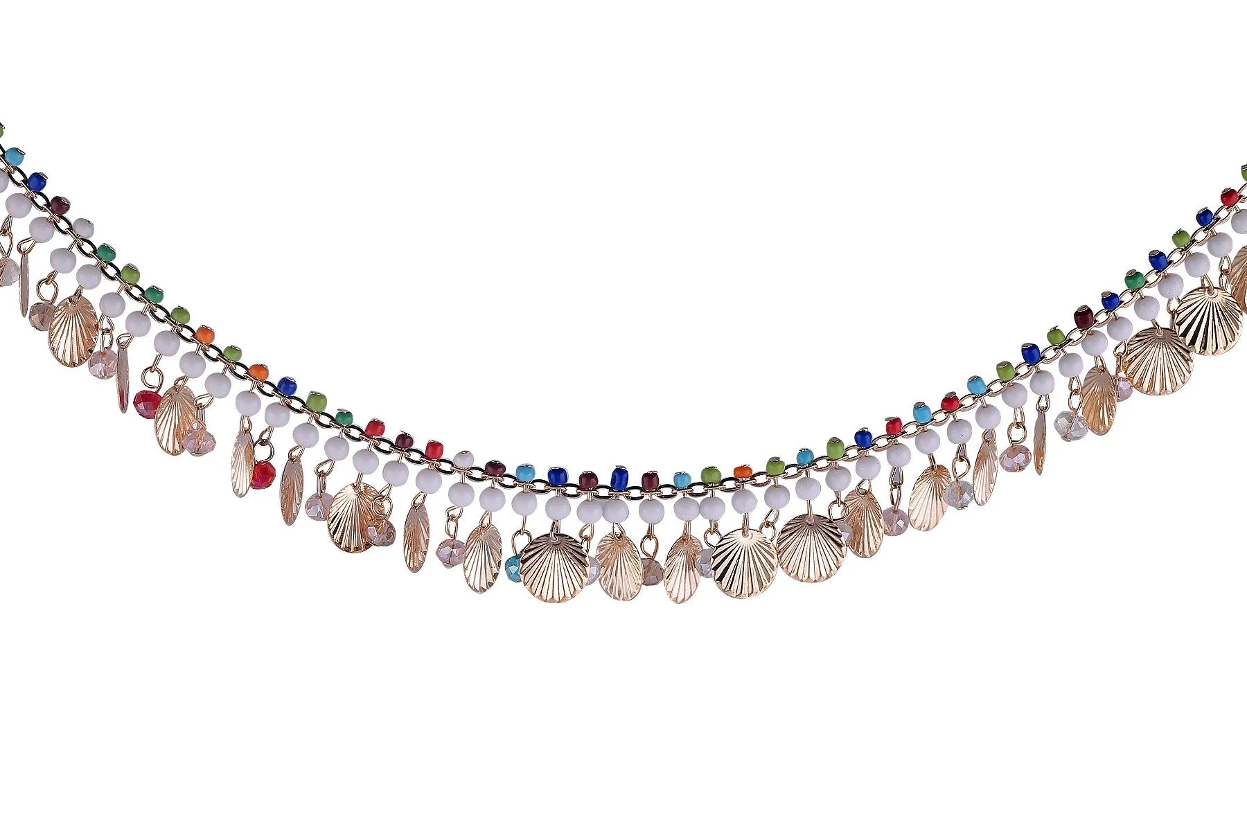 Multicolor Beaded Golden Chain Metal Border Lace