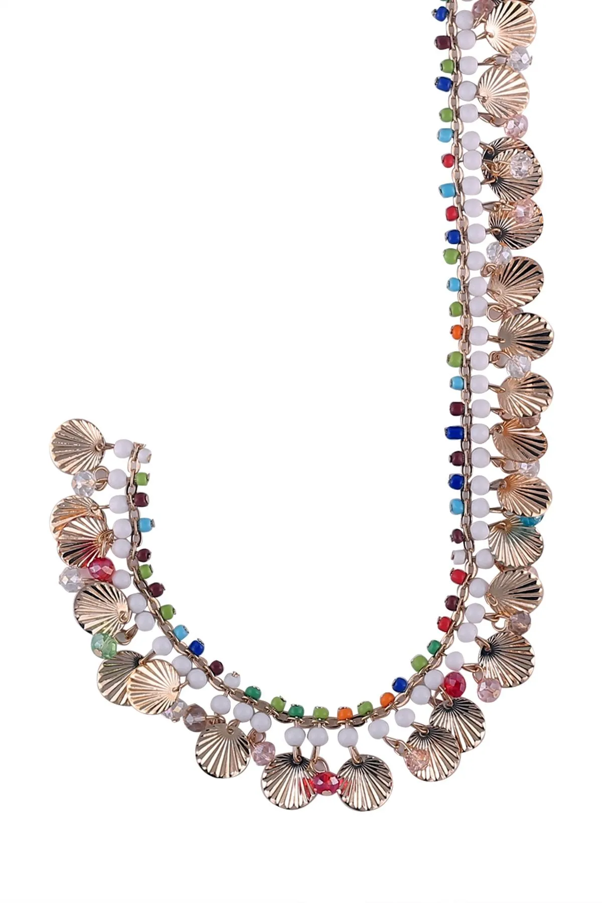 Multicolor Beaded Golden Chain Metal Border Lace