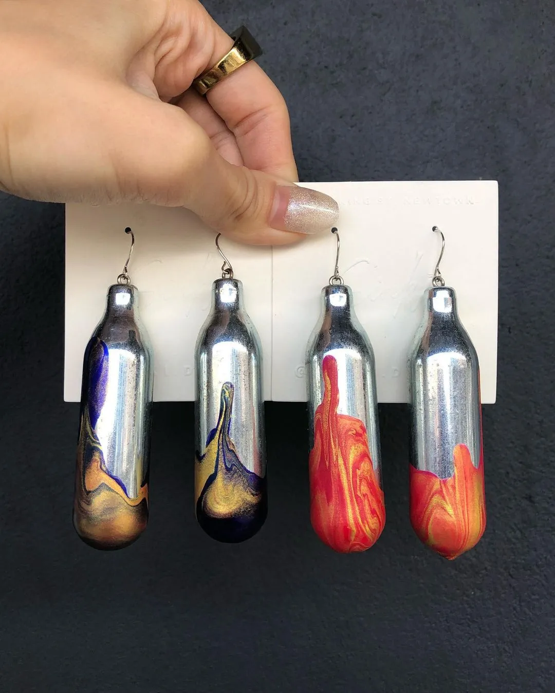 Nang Earrings with acrylic paint cream charger
