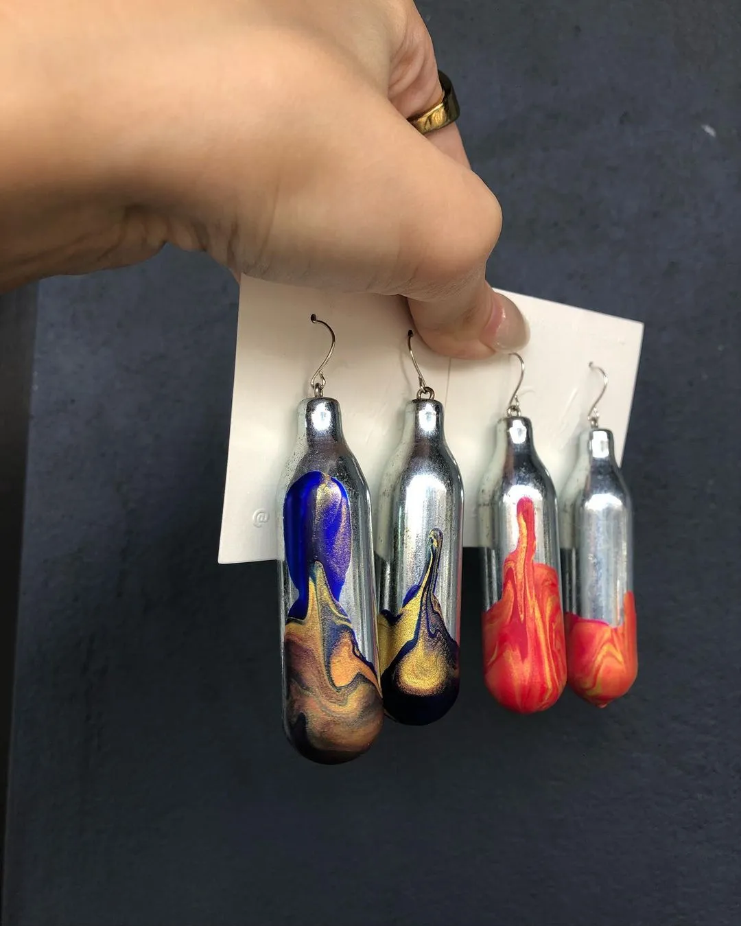Nang Earrings with acrylic paint cream charger