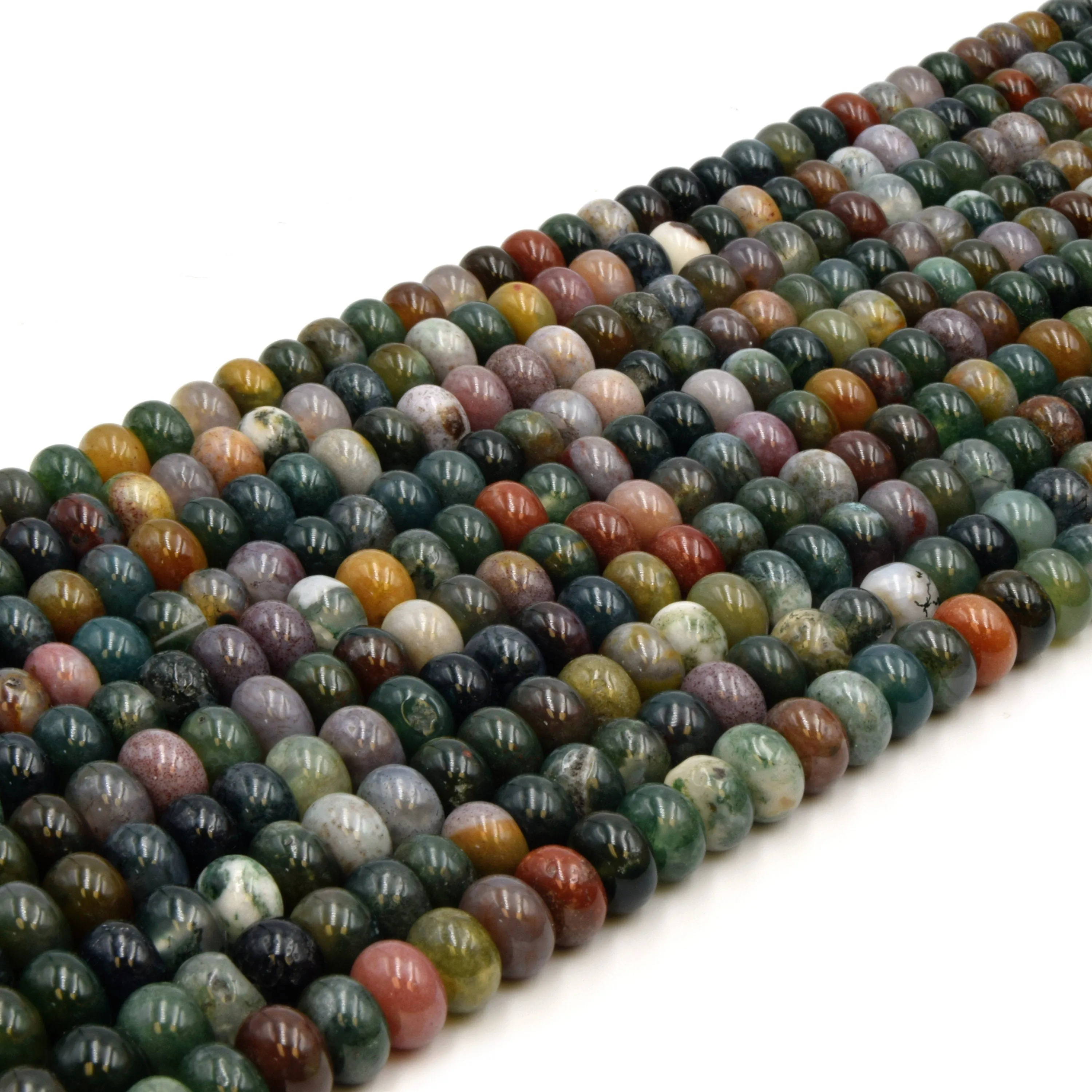 Natural Indian Agate Beads - Smooth Rondelle Gemstone Beads - Mixed Green/Pink - 4mm x 6mm, 5mm x 8mm Available