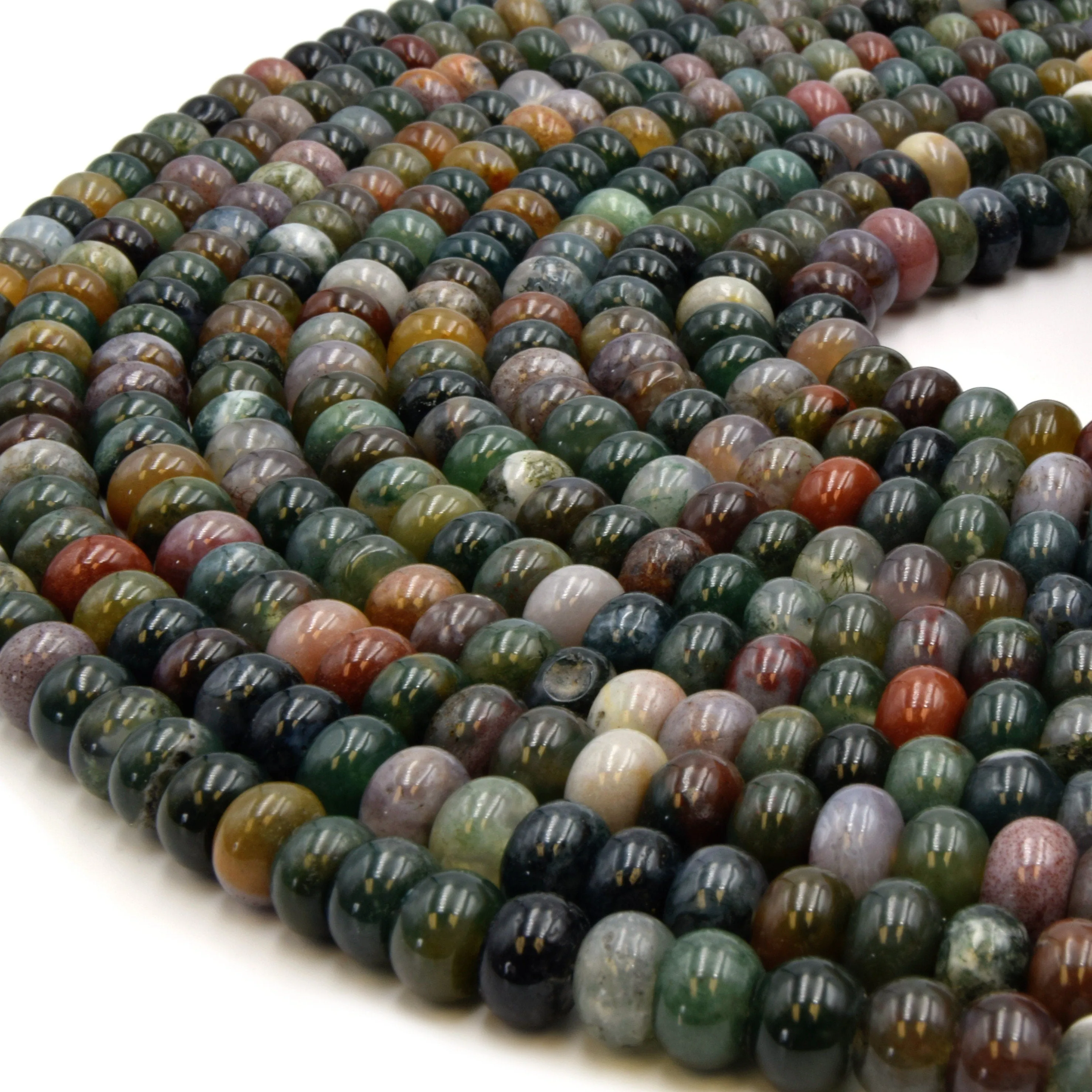 Natural Indian Agate Beads - Smooth Rondelle Gemstone Beads - Mixed Green/Pink - 4mm x 6mm, 5mm x 8mm Available
