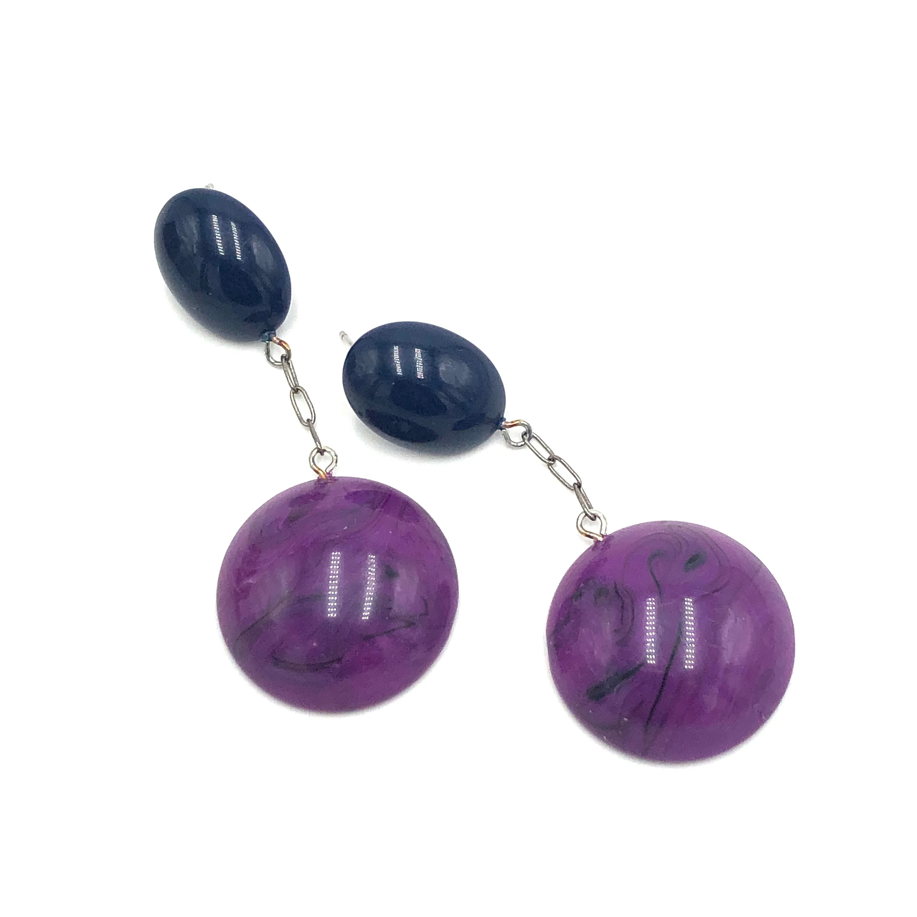 Navy & Violet Marbled Chain-Link Earrings