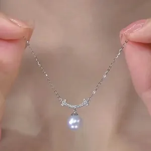 New Arrival Round Imitation Pearl Pendant Necklace with Dazzling CZ Stone Exquisite Women
