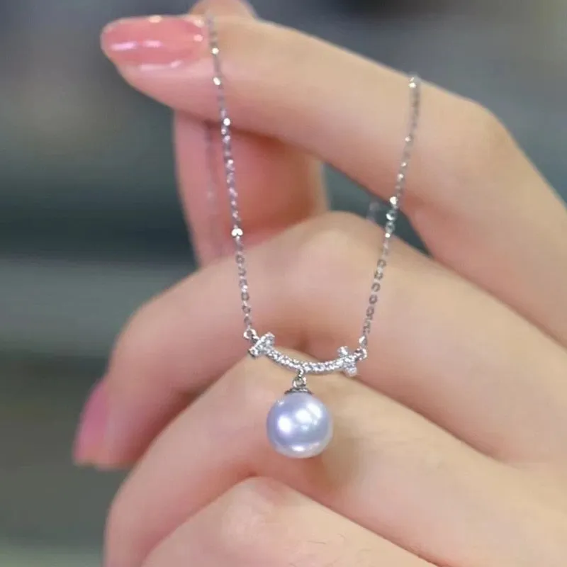 New Arrival Round Imitation Pearl Pendant Necklace with Dazzling CZ Stone Exquisite Women
