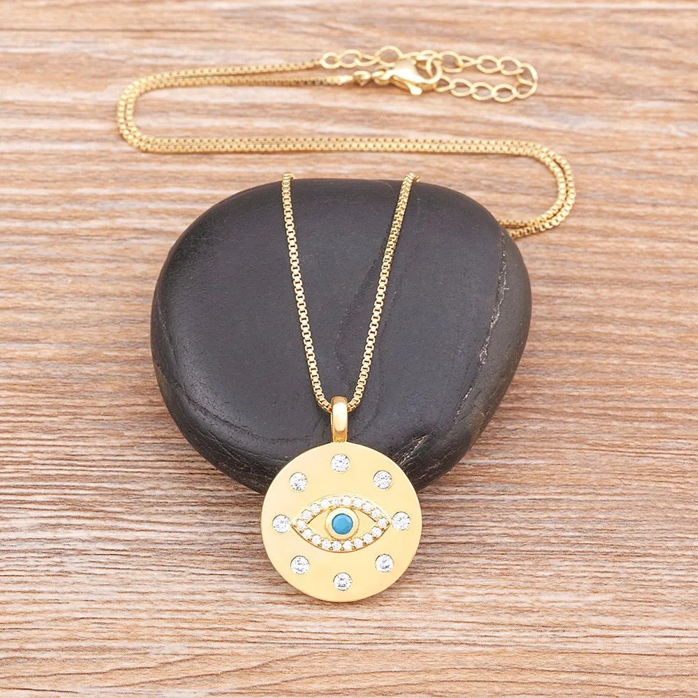 New Fashion Exquisite Zircon Devil Eye Pendant Gold Color Necklace