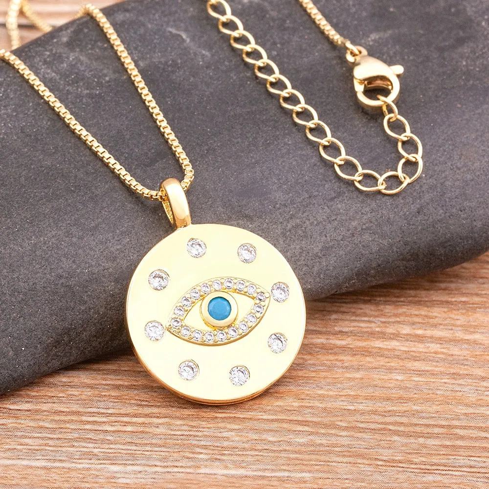 New Fashion Exquisite Zircon Devil Eye Pendant Gold Color Necklace
