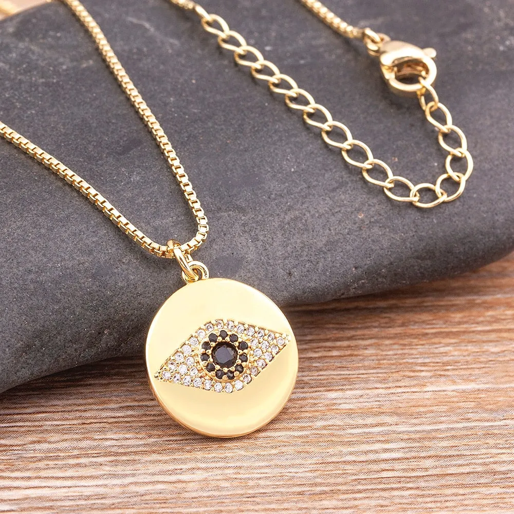 New Fashion Exquisite Zircon Devil Eye Pendant Gold Color Necklace