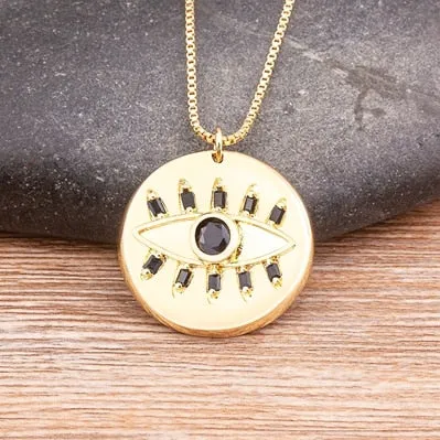 New Fashion Exquisite Zircon Devil Eye Pendant Gold Color Necklace