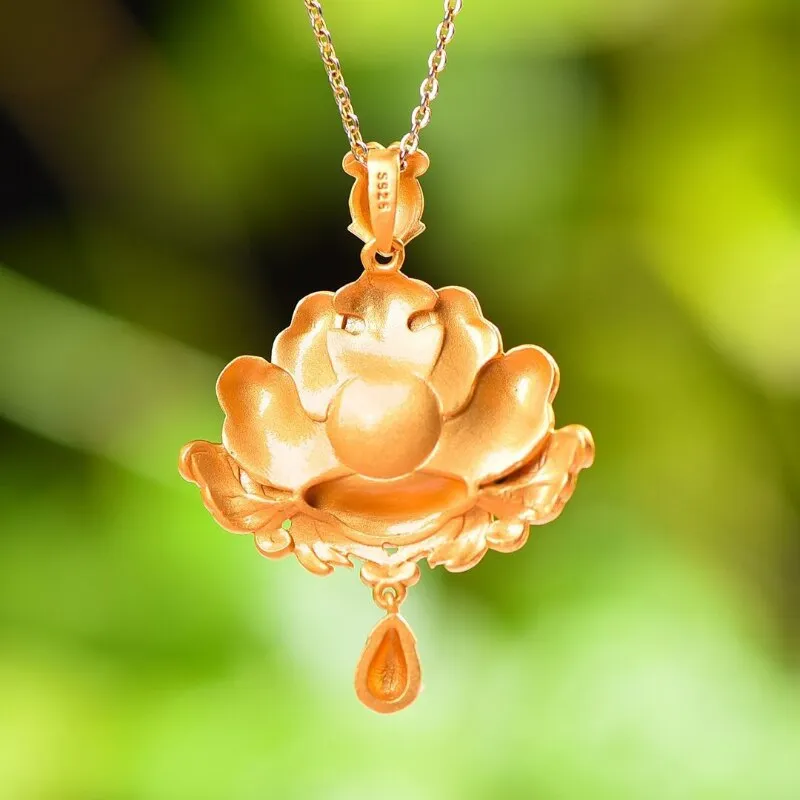New natural Hetian jade enamel porcelain lotus pendant choker necklace