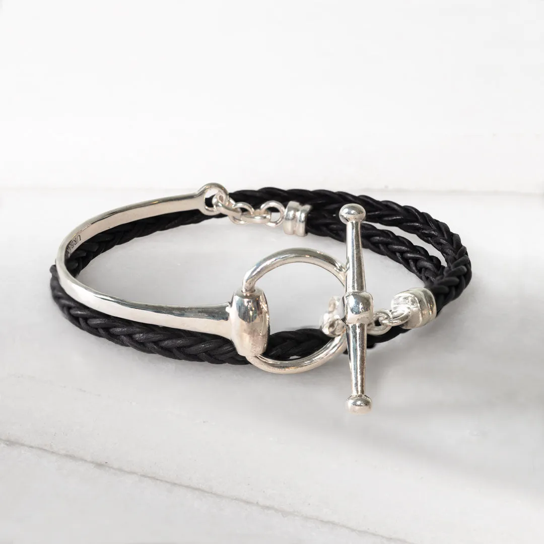 Odeza - Sterling Silver on Brass Leather Horse Bit Toggle Necklace