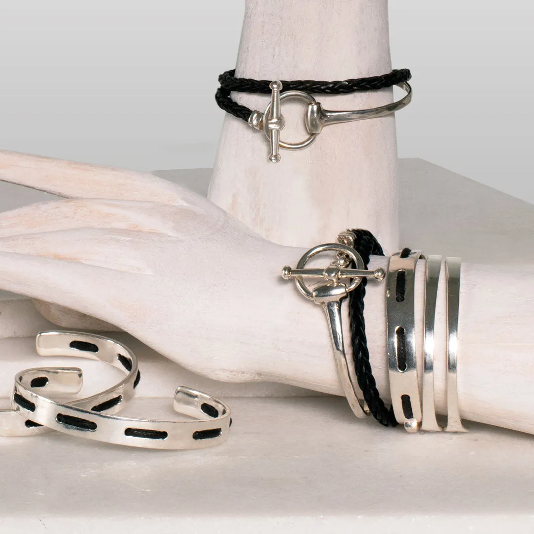 Odeza - Sterling Silver on Brass Leather Horse Bit Toggle Necklace