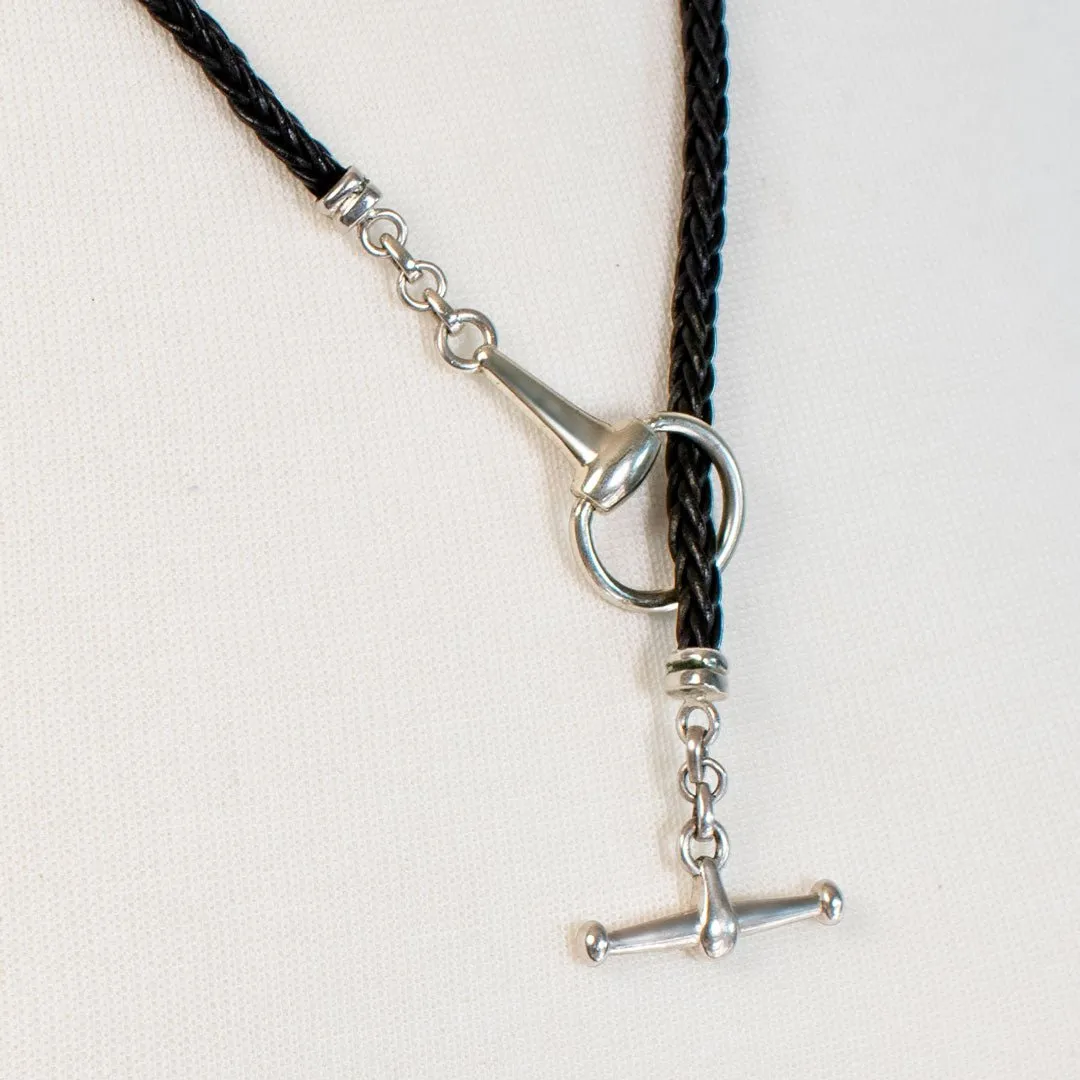 Odeza - Sterling Silver on Brass Leather Horse Bit Toggle Necklace