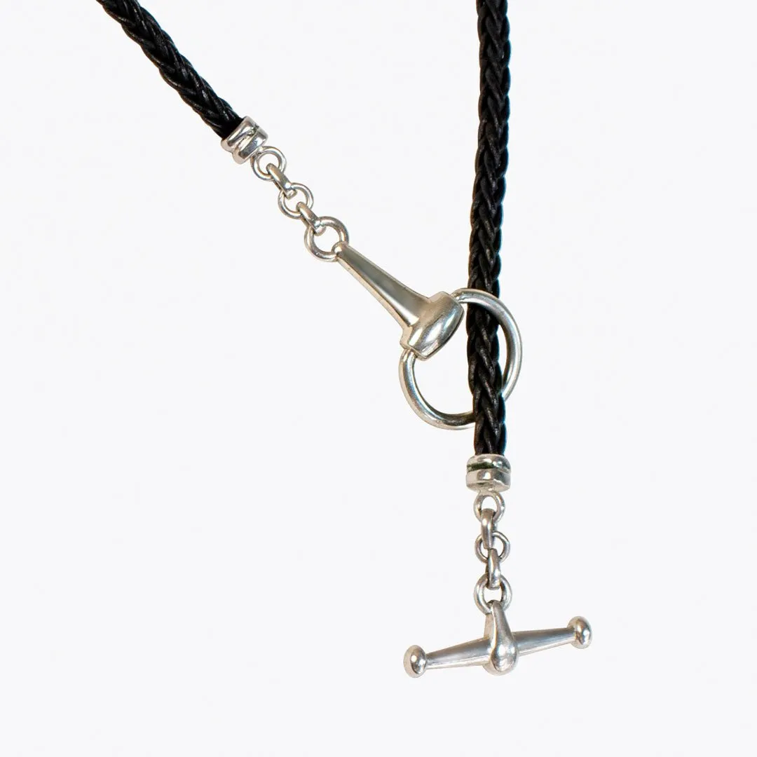 Odeza - Sterling Silver on Brass Leather Horse Bit Toggle Necklace