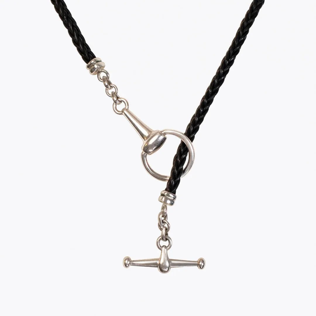 Odeza - Sterling Silver on Brass Leather Horse Bit Toggle Necklace