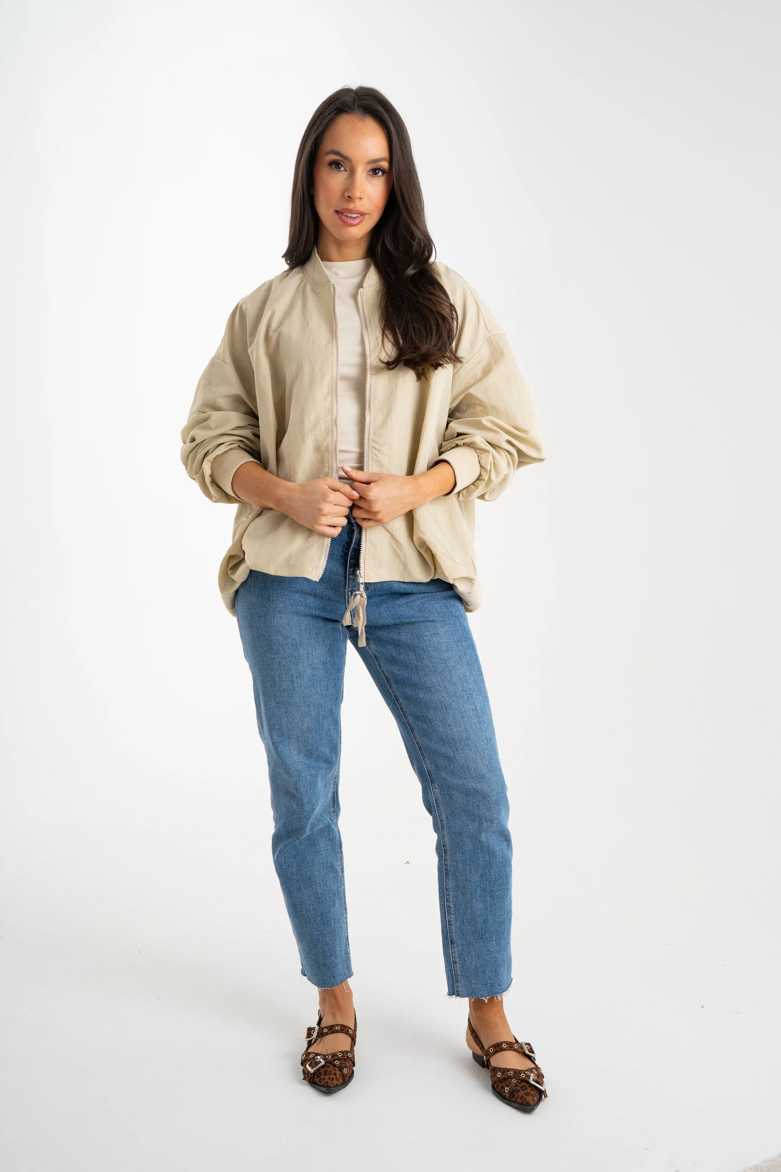 Paige Oversized Bomber Jacket In Neutral