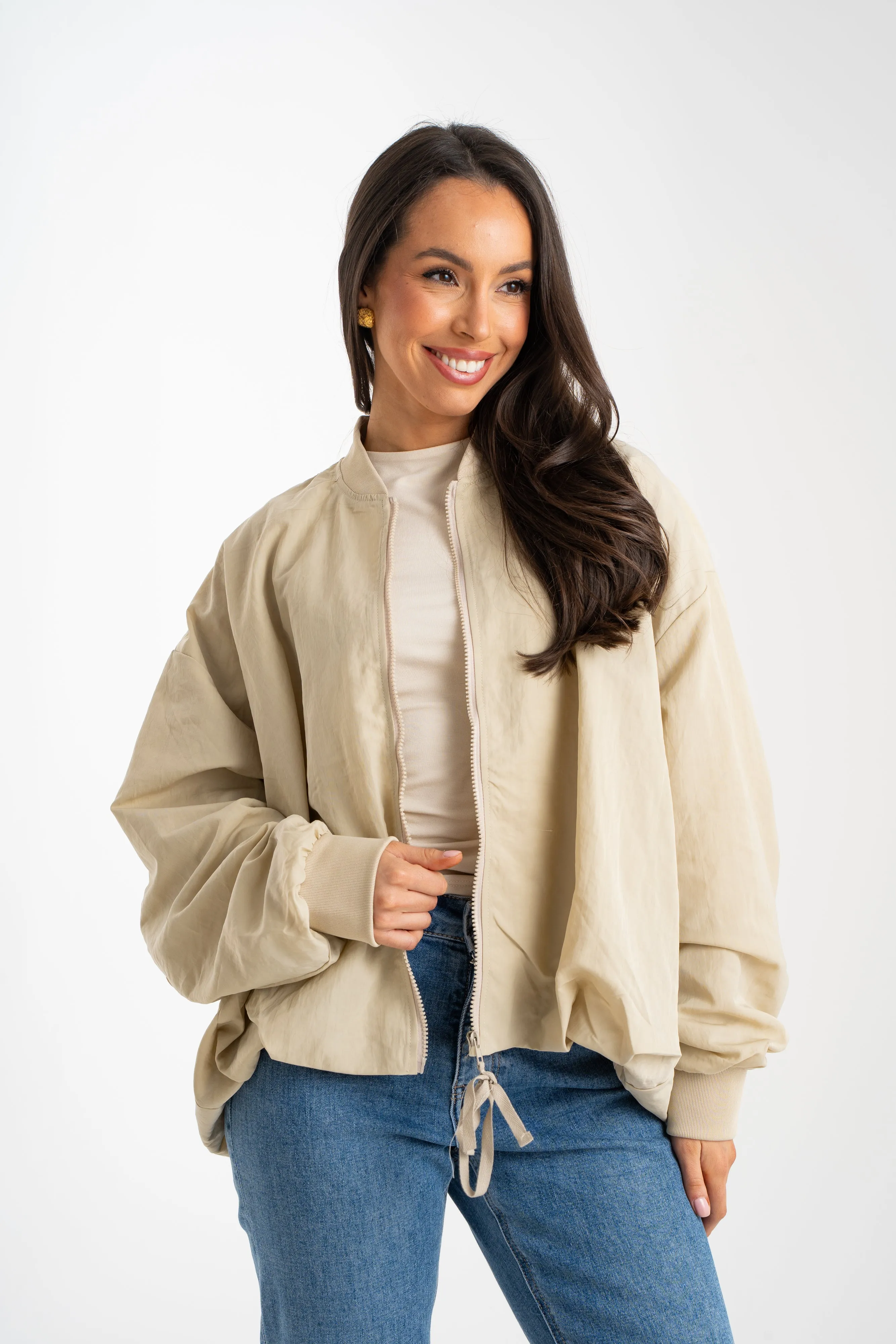 Paige Oversized Bomber Jacket In Neutral