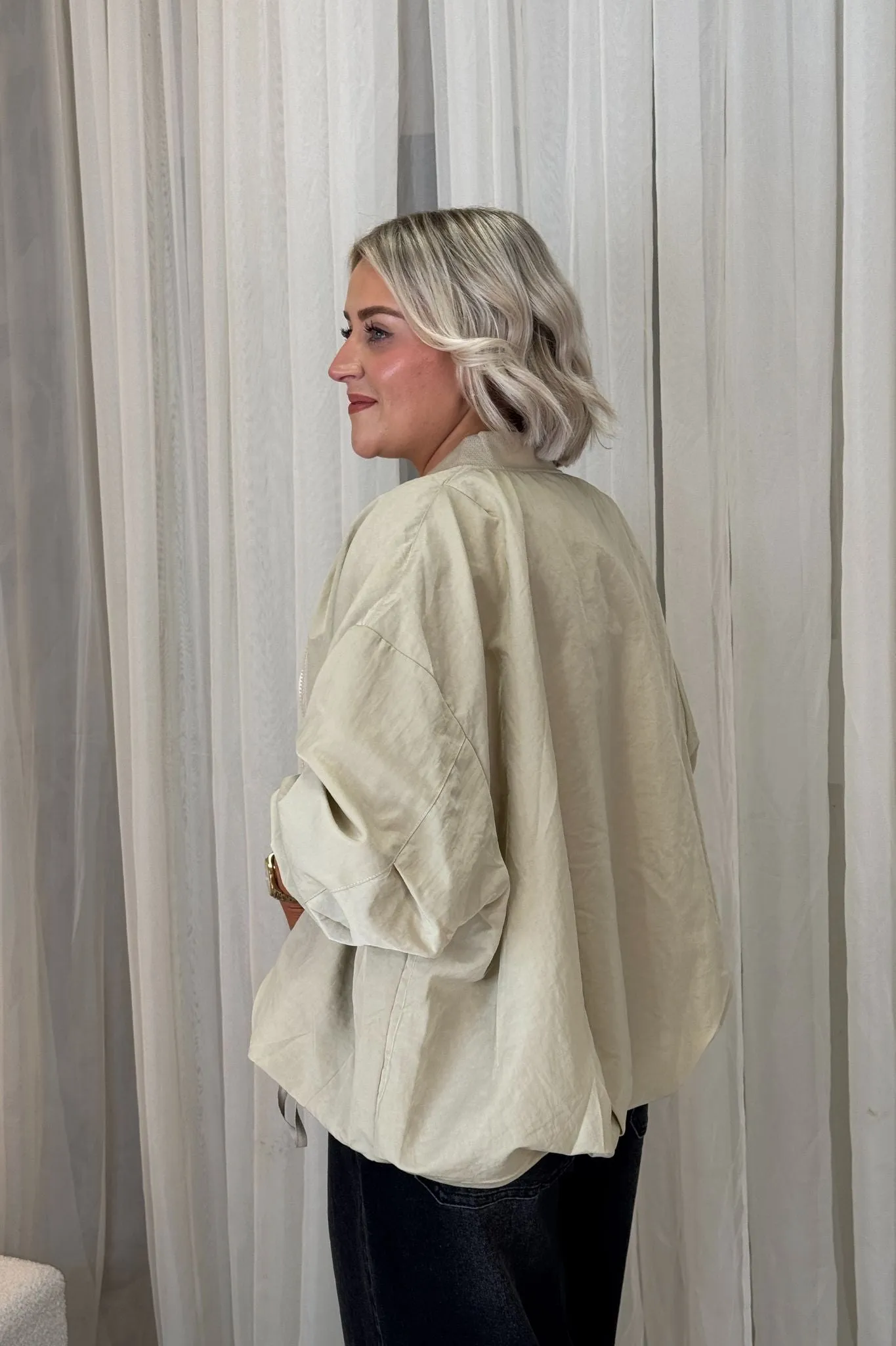 Paige Oversized Bomber Jacket In Neutral