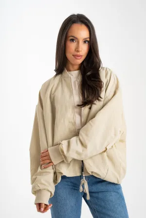 Paige Oversized Bomber Jacket In Neutral