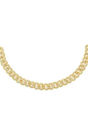 Pave Chain Link Choker Gold