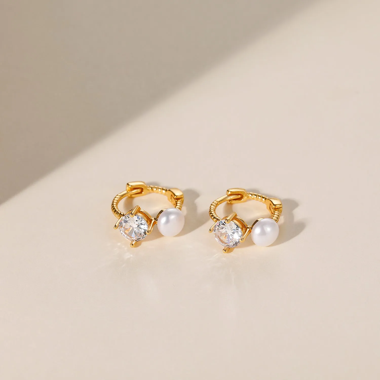 Pearl CZ Huggies Earring in Sterling Silver