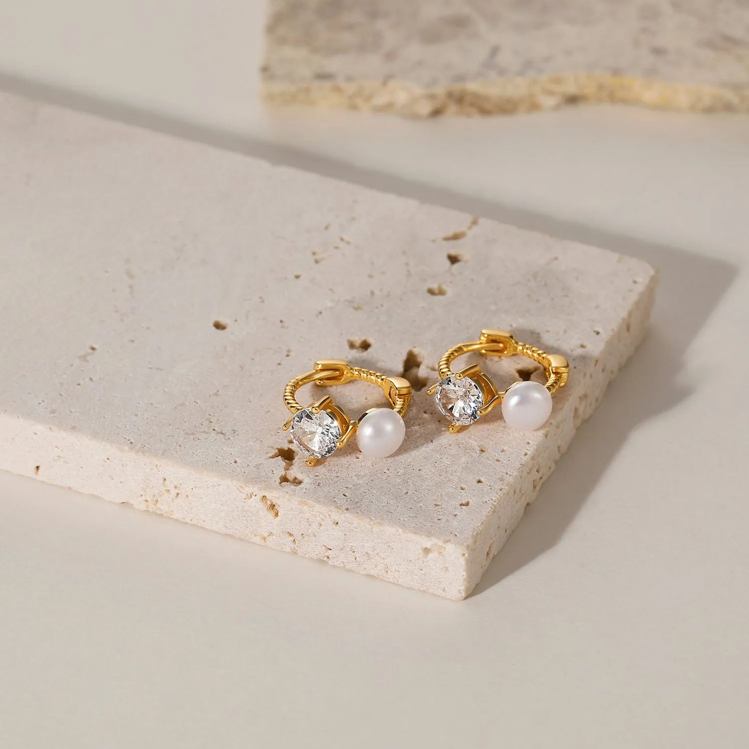 Pearl CZ Huggies Earring in Sterling Silver