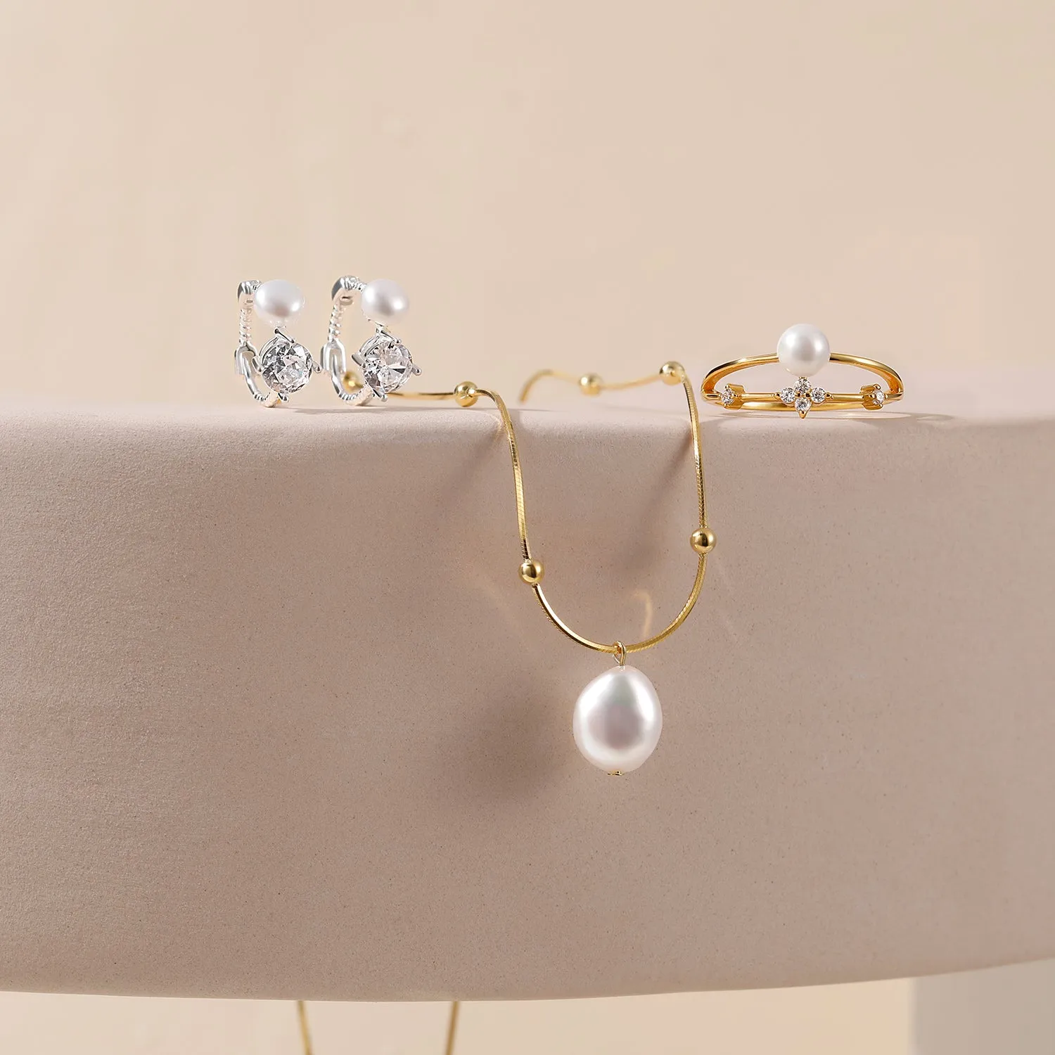 Pearl CZ Huggies Earring in Sterling Silver