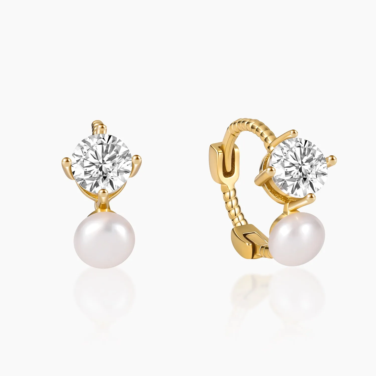 Pearl CZ Huggies Earring in Sterling Silver
