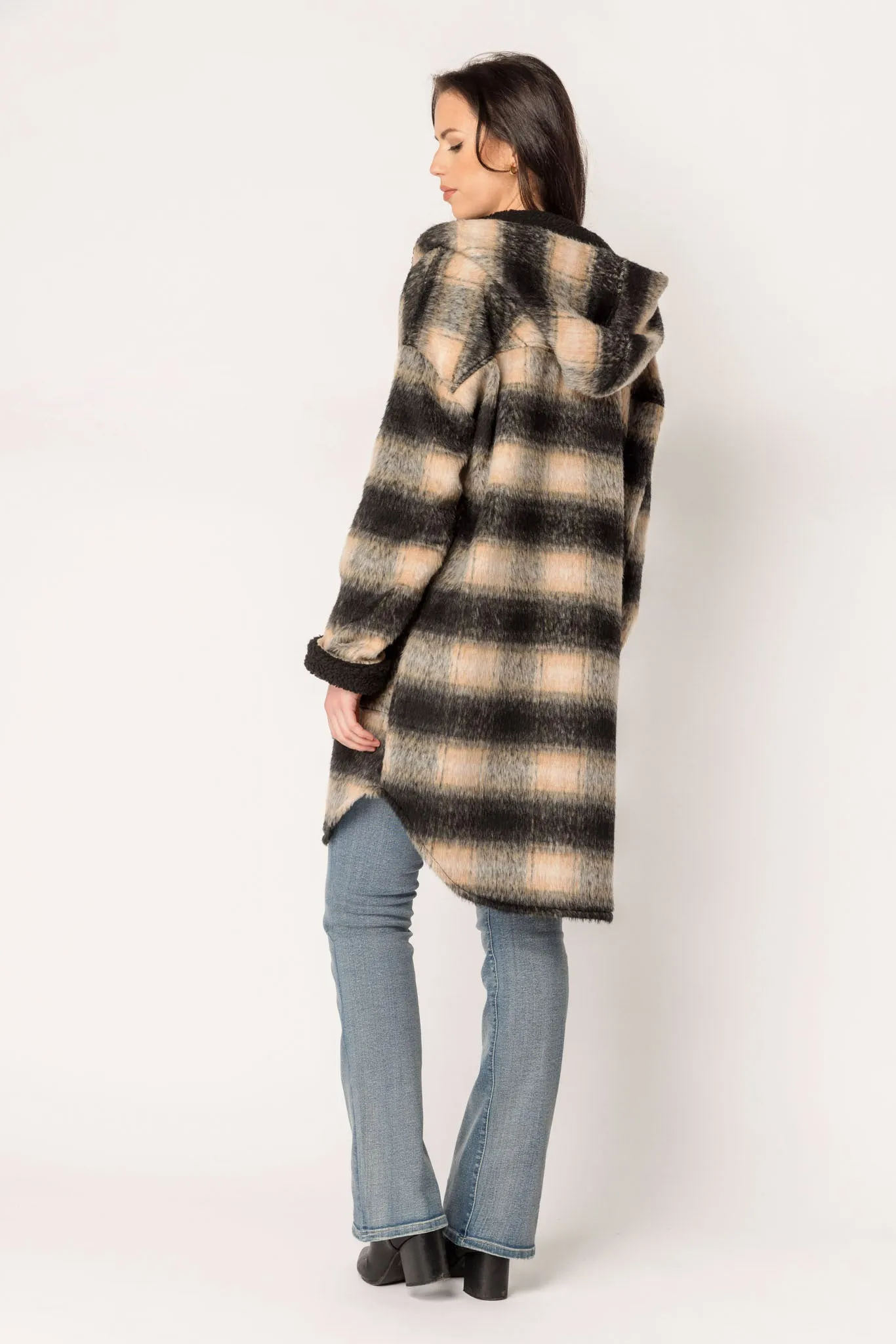 Plaid Shacket with Sherpa Trim