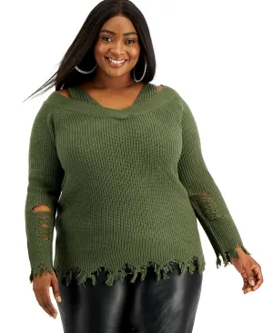 Plus Trendy Ripped-Edge Sweater