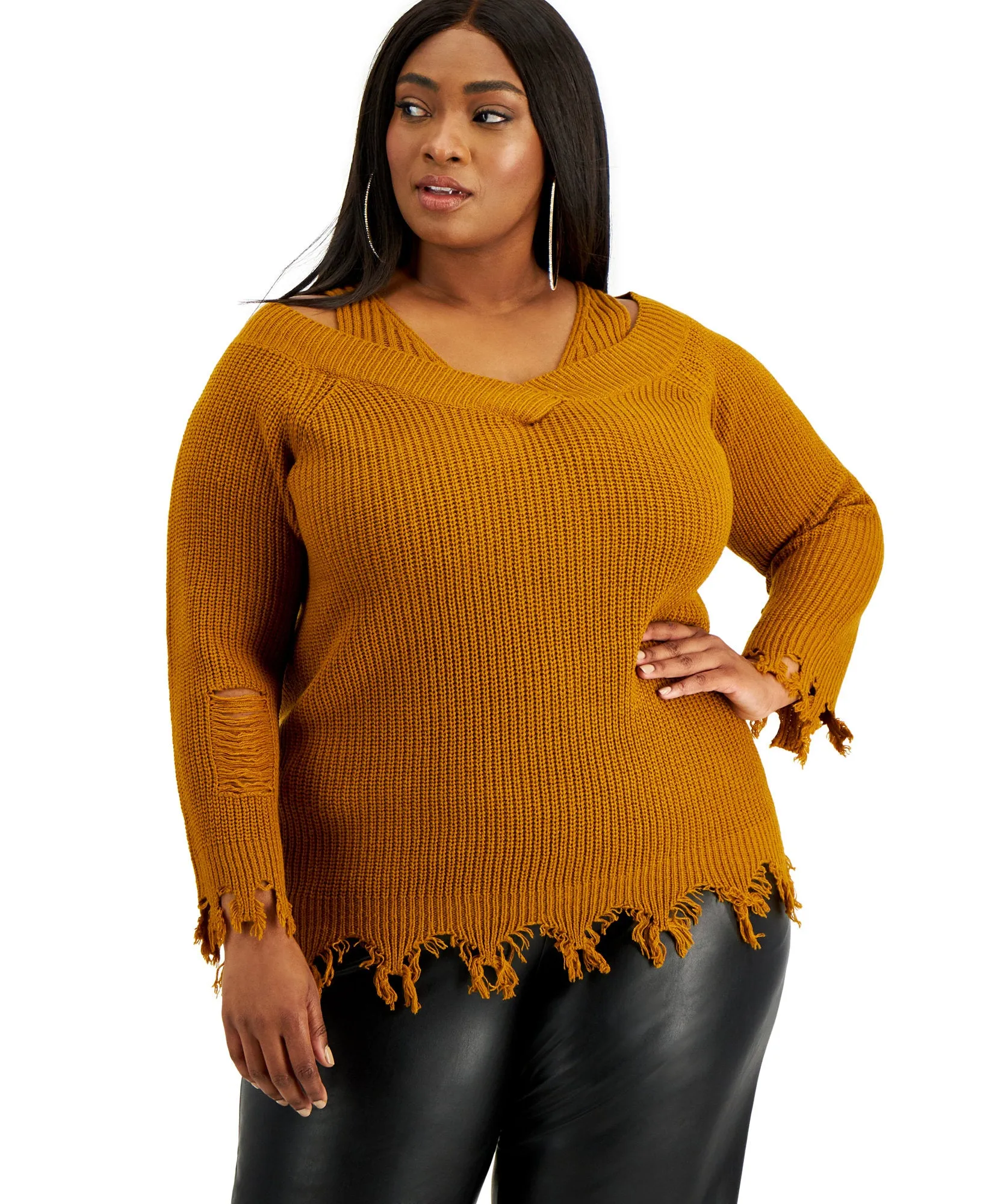 Plus Trendy Ripped-Edge Sweater