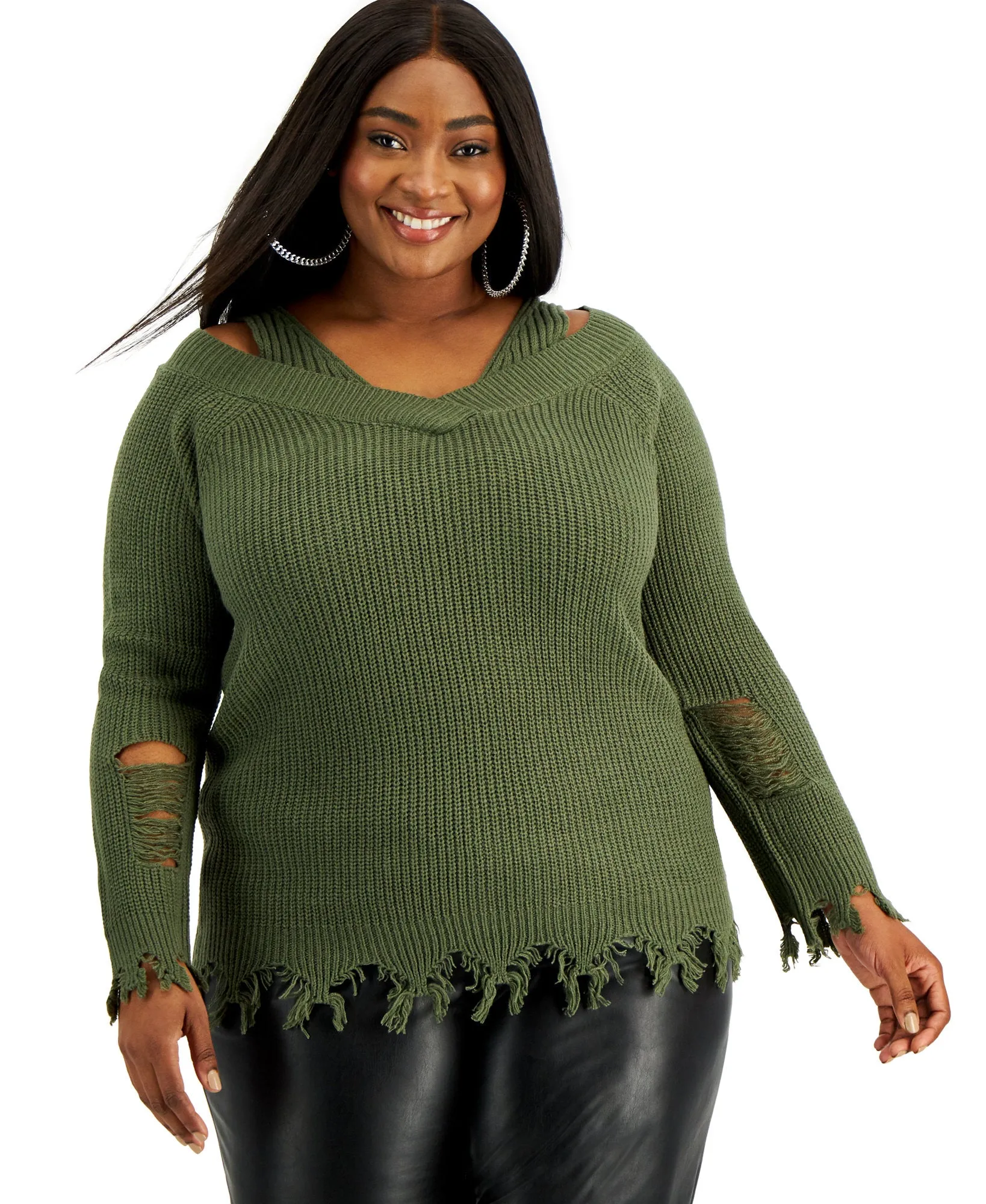 Plus Trendy Ripped-Edge Sweater