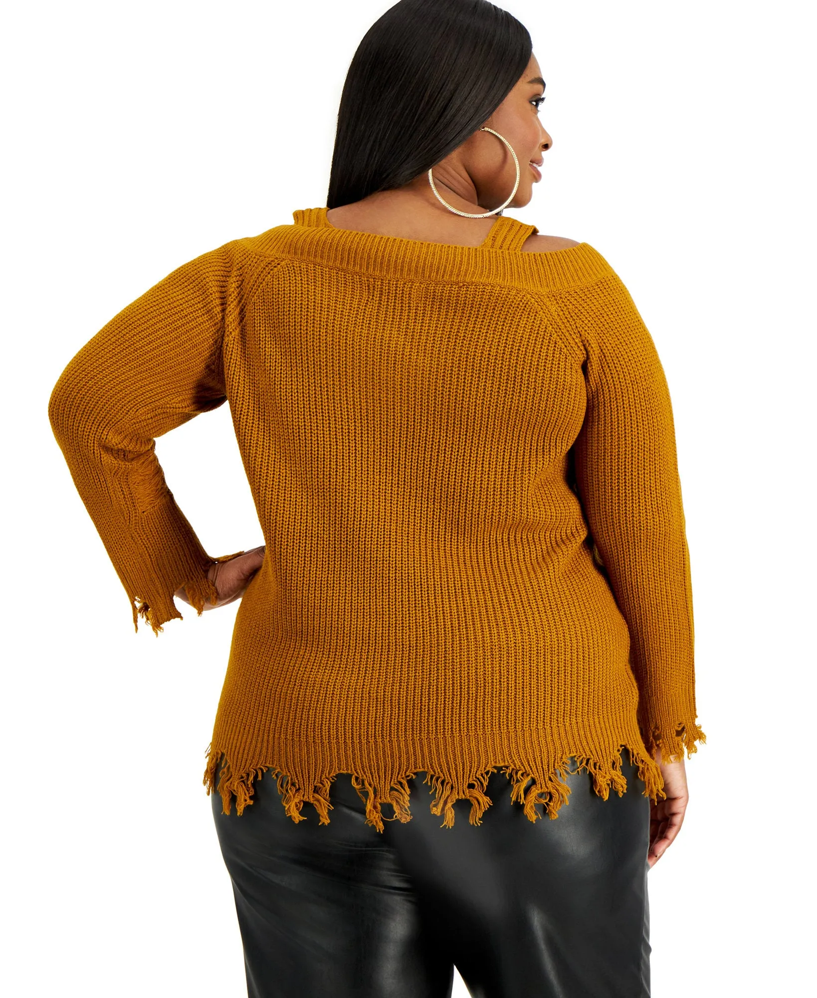 Plus Trendy Ripped-Edge Sweater