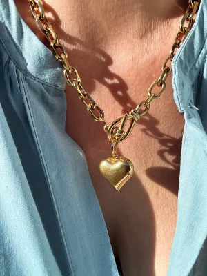 Puff Heart Gold Plated Toggle Necklace