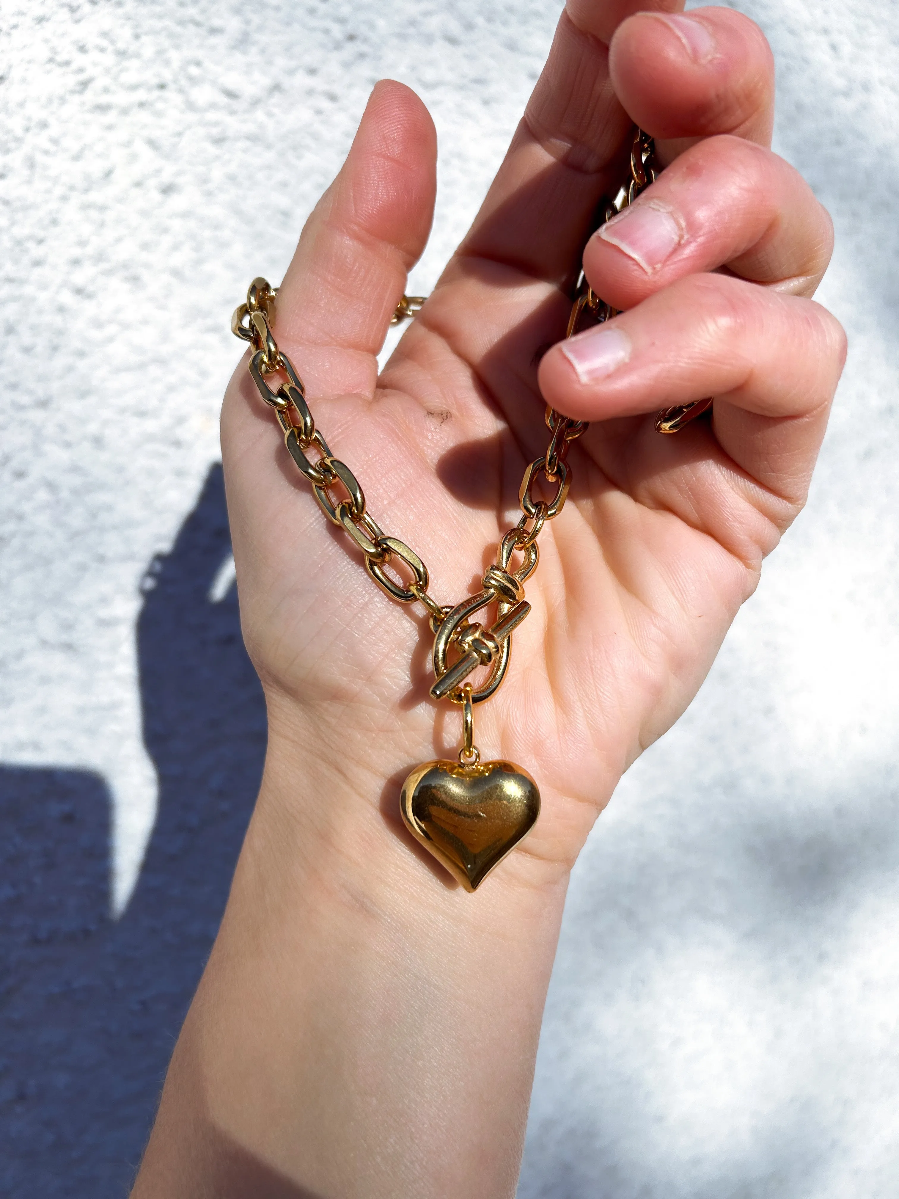 Puff Heart Gold Plated Toggle Necklace