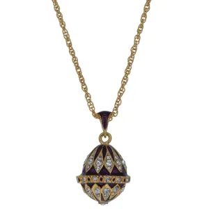 Purple Enamel 78 Crystals Brass Royal Egg Pendant Necklace 20 Inches
