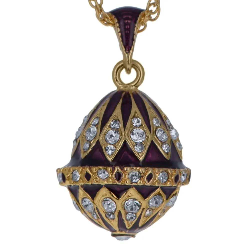Purple Enamel 78 Crystals Brass Royal Egg Pendant Necklace 20 Inches