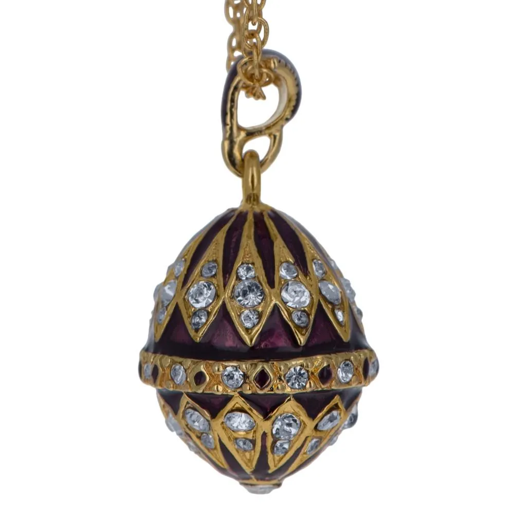 Purple Enamel 78 Crystals Brass Royal Egg Pendant Necklace 20 Inches