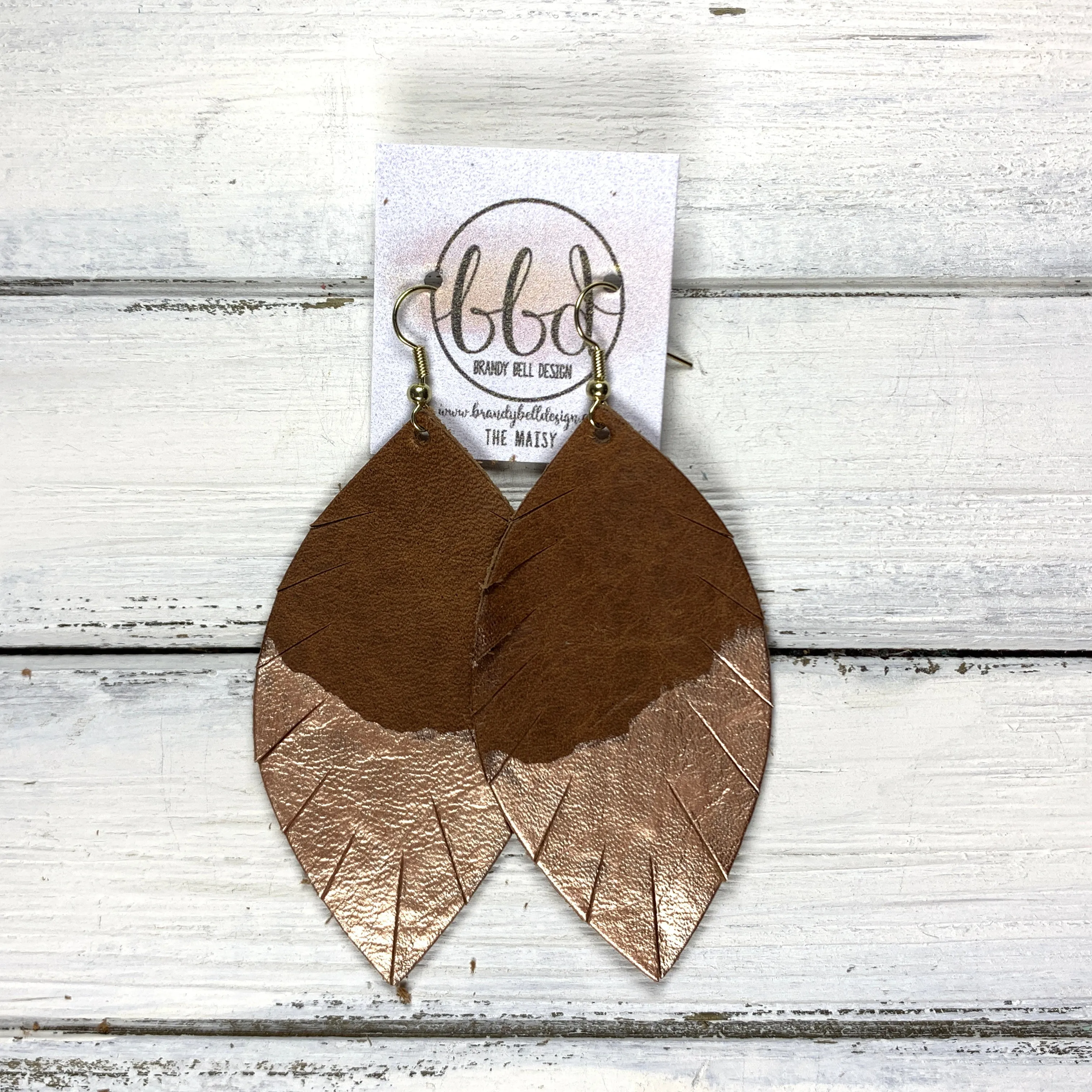 "DIPPED" MAISY (2 SIZES!) - Genuine Leather Earrings  || DISTRESSED BROWN   CHOOSE YOUR "DIPPED" FINISH