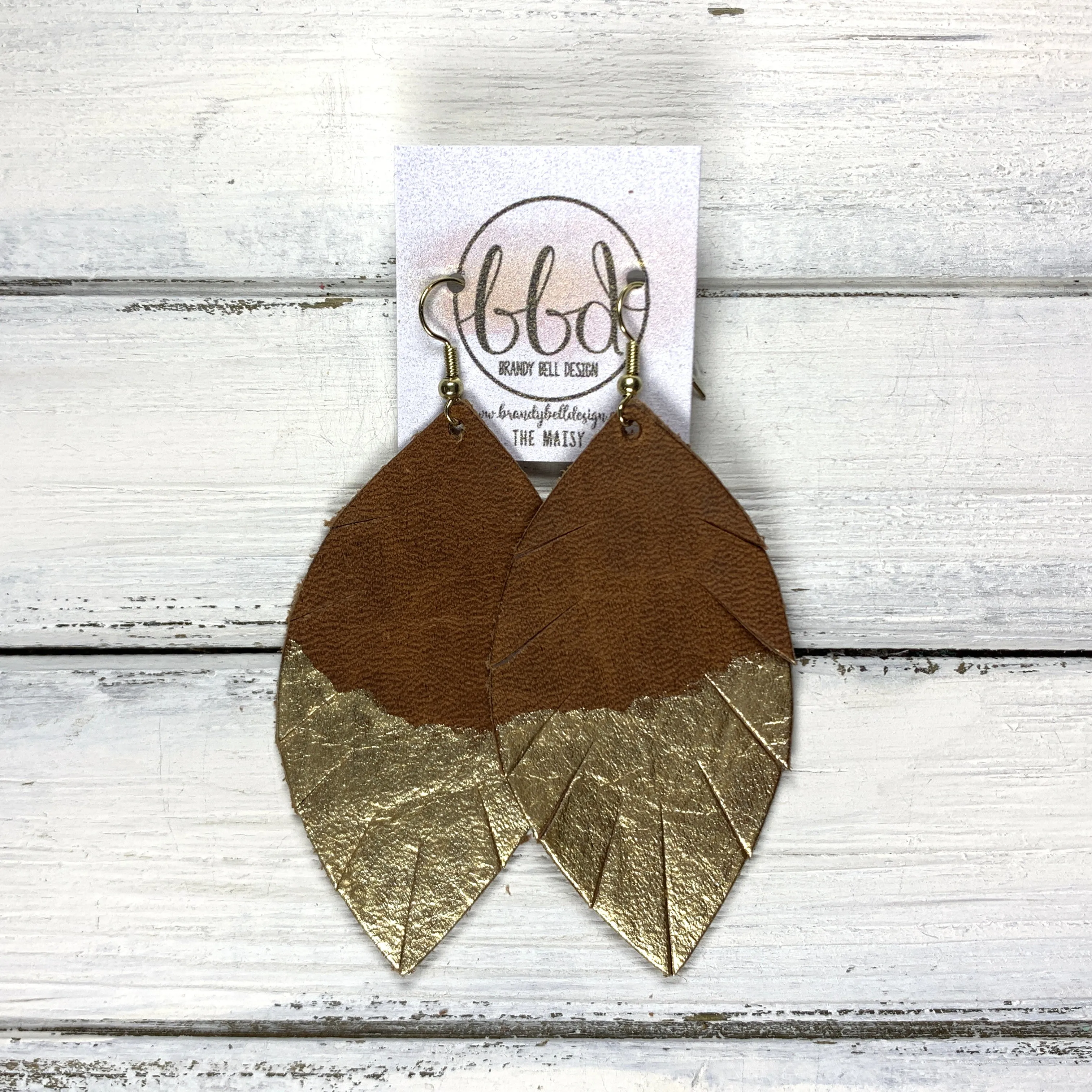 "DIPPED" MAISY (2 SIZES!) - Genuine Leather Earrings  || DISTRESSED BROWN   CHOOSE YOUR "DIPPED" FINISH