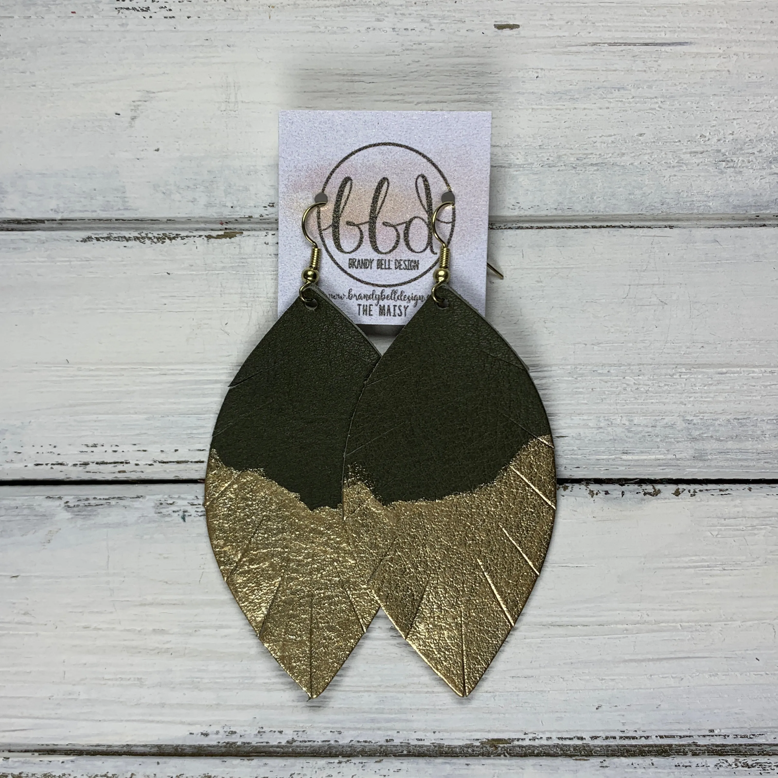 "DIPPED" MAISY (2 SIZES!) - Genuine Leather Earrings  || MATTE OLIVE GREEN   CHOOSE YOUR "DIPPED" FINISH