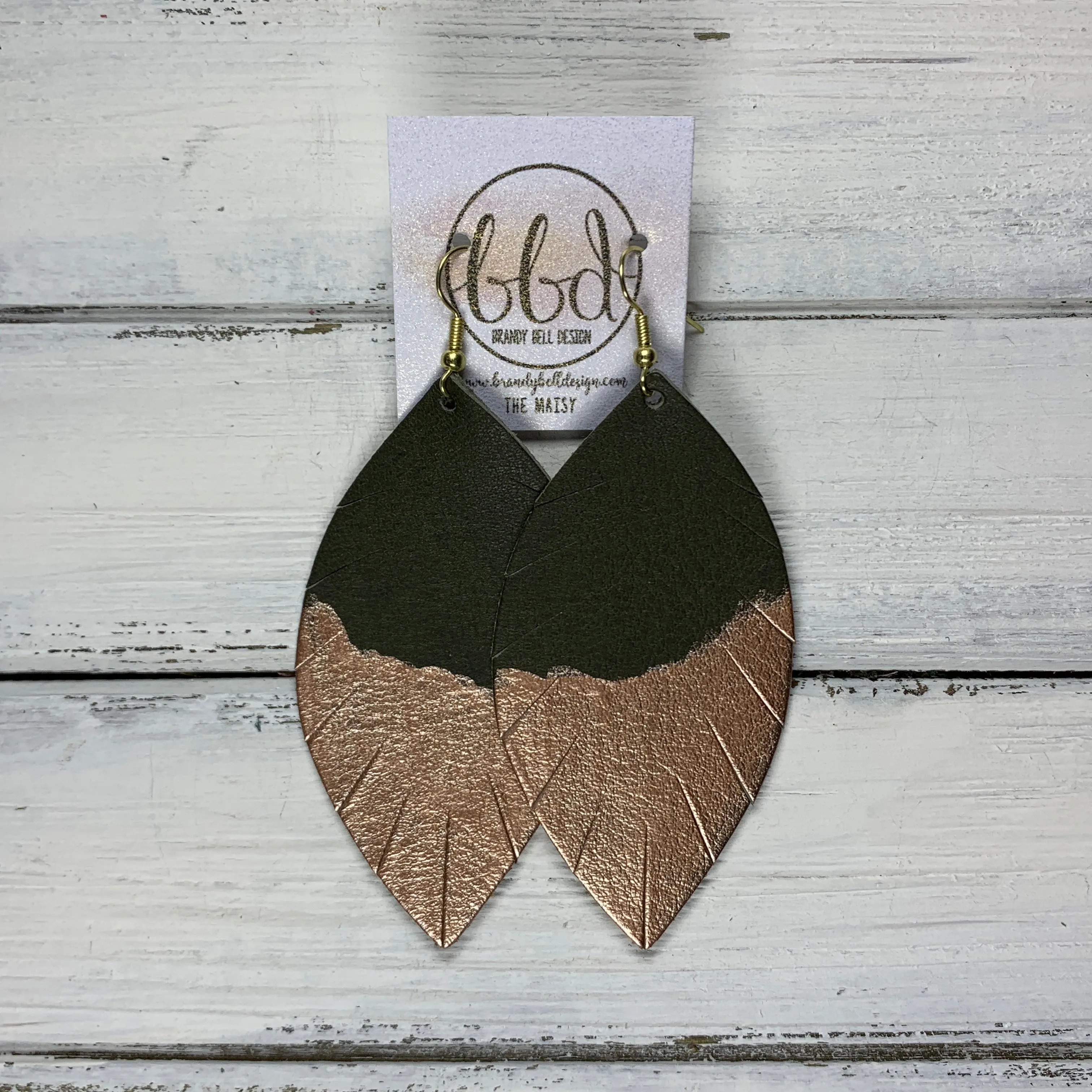 "DIPPED" MAISY (2 SIZES!) - Genuine Leather Earrings  || MATTE OLIVE GREEN   CHOOSE YOUR "DIPPED" FINISH